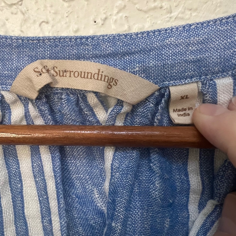 Soft Surroundings Blue White Striped Linen Blend Tunic Top XL Coastal Beachy - Picture 5 of 7